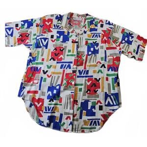 VTG 80s USA Women's 24 Casual Short Sleeve Button-Up Blouse Abstract Print